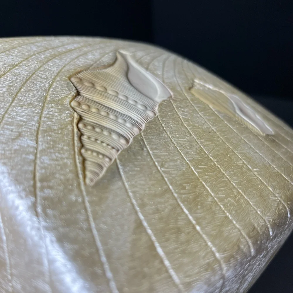 Beach Comber Tissue Box‎ Cover Inlaid Sea Shells Hand Painted Resin Metallic